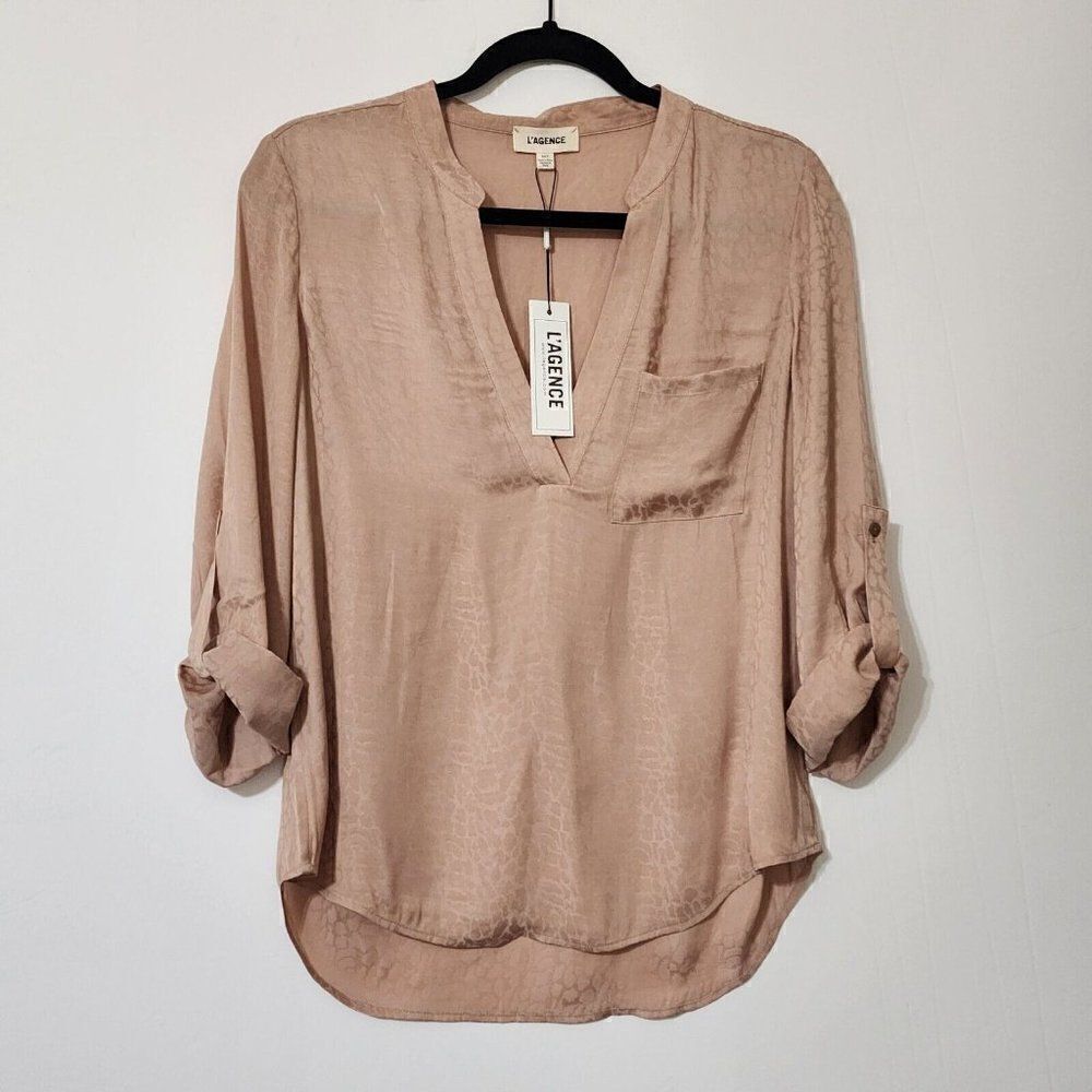 NWT L'AGENCE - Size XS - Leopard‎ Jacquard Print Blouse Shirt Top